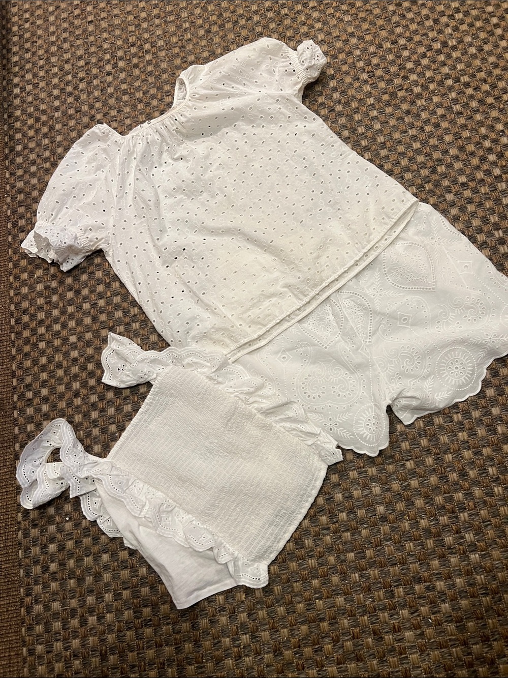 White Eyelet 3 Piece Set - Top & Shorts